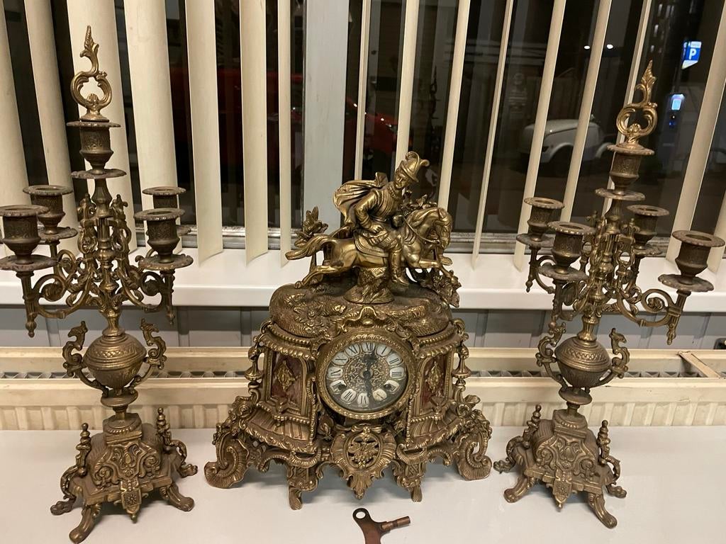 antieke klok met 2 kandelaars, Ophalen of Verzenden