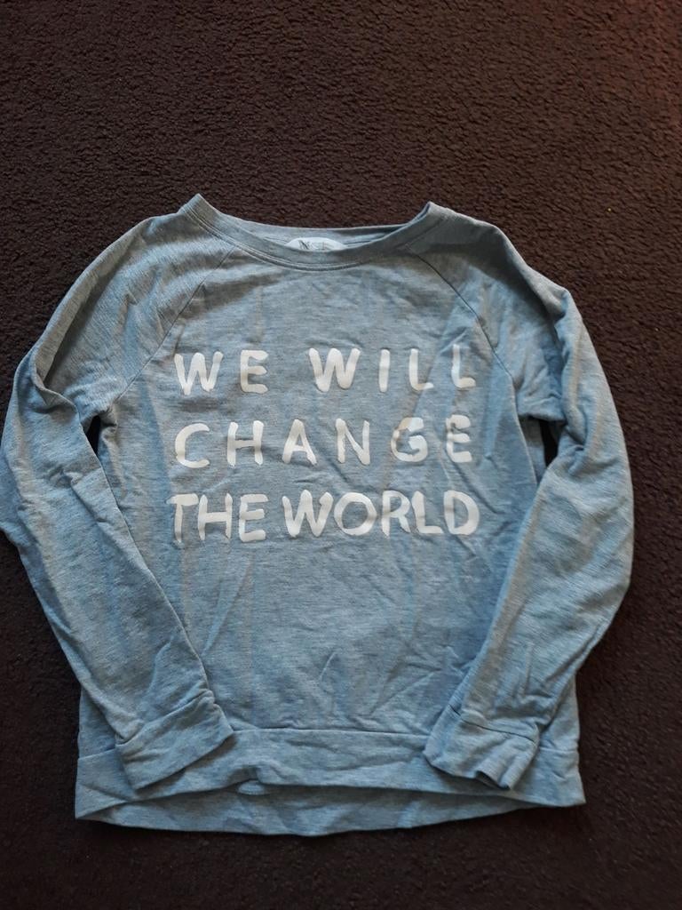 Grijze trui met tekst maat 134/140, Kinderen en Baby's, Kinderkleding | Maat 134, Gebruikt, Meisje, Trui of Vest, H&M