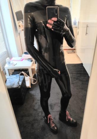 Latex catsuit, zwart/grijs, Verzenden, Zo goed als nieuw, Maat 36 (S)