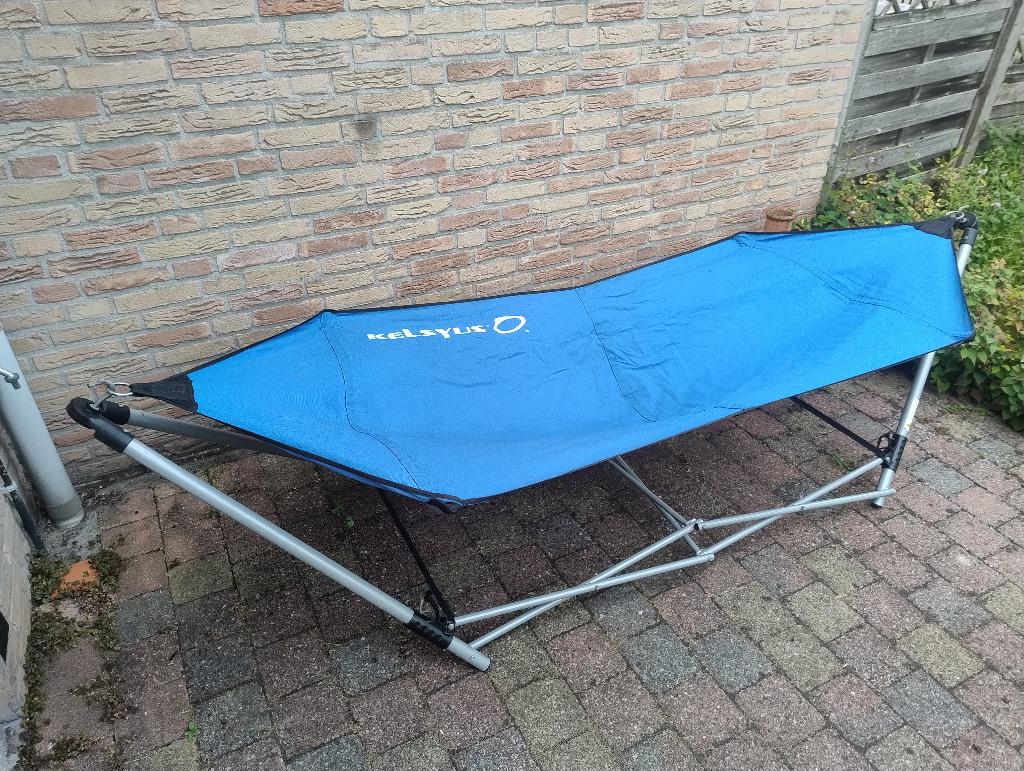 Kelsyus hangmat met frame (nog één beschikbaar), Tuin en Terras, Hangmatten, Ophalen, Gebruikt, Met standaard, Eenpersoons