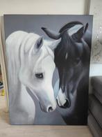 Schilderij Paarden Zwart Wit - 90x120 cm, Antiek en Kunst, Kunst | Schilderijen | Klassiek, Ophalen