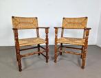 Vintage Franse Armleuningstoelen | Eiken en Riet, Ophalen, Gebruikt, Twee, -
