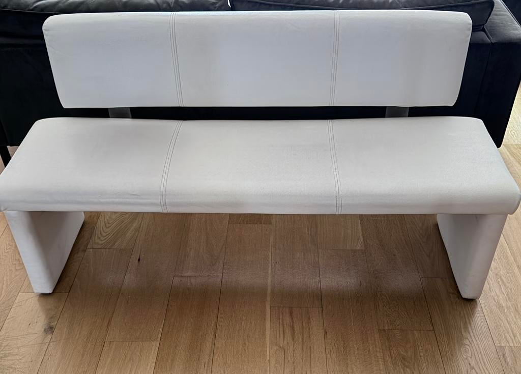 TE KOOP! Witte eetkamerbank met rugleuning, Ophalen, Overige materialen, Gebruikt, Minder dan 75 cm
