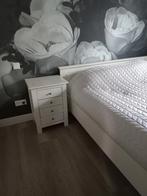 Mooi eiken ledikant 160x200 met nachtkastjes, Gebruikt, Wit, Landelijke, Brocante, Tweepersoons