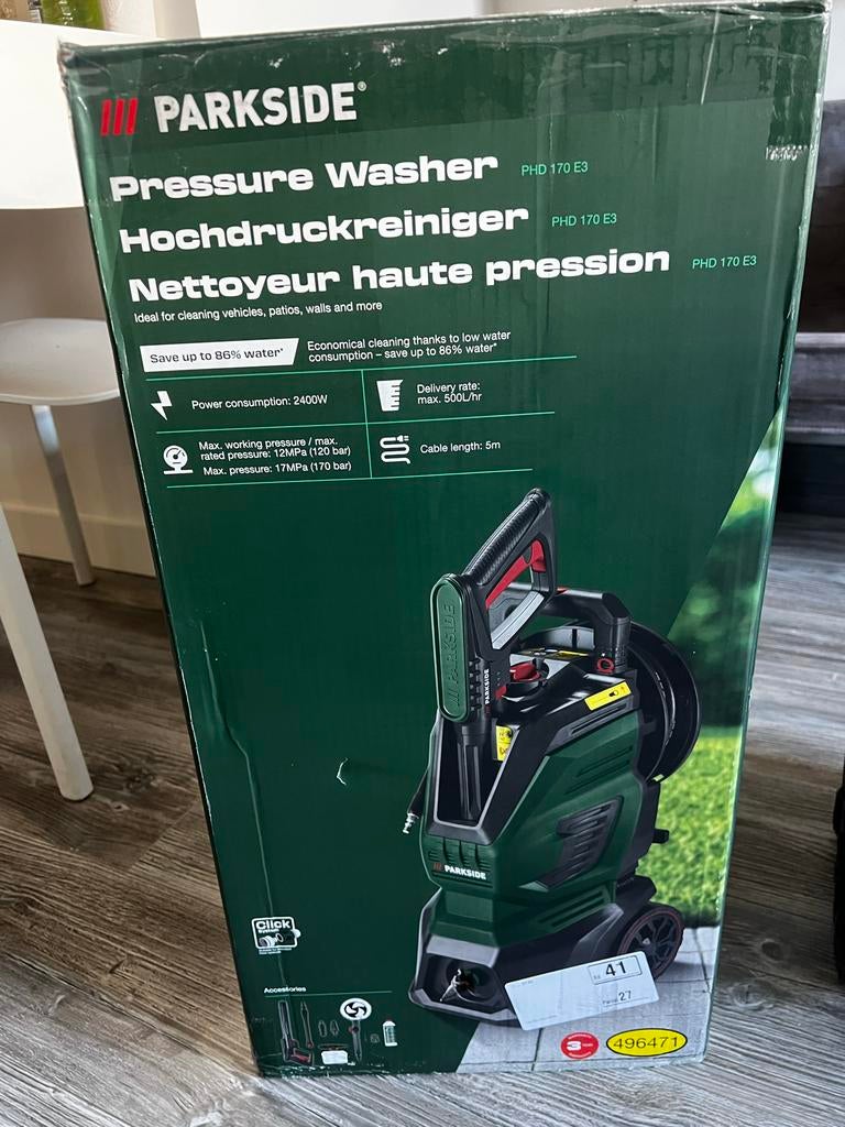 Parkside Hogedrukreiniger 170 bar - Nieuw in doos, Ophalen of Verzenden, Nieuw, Elektrisch, Met regelbare waterdruk