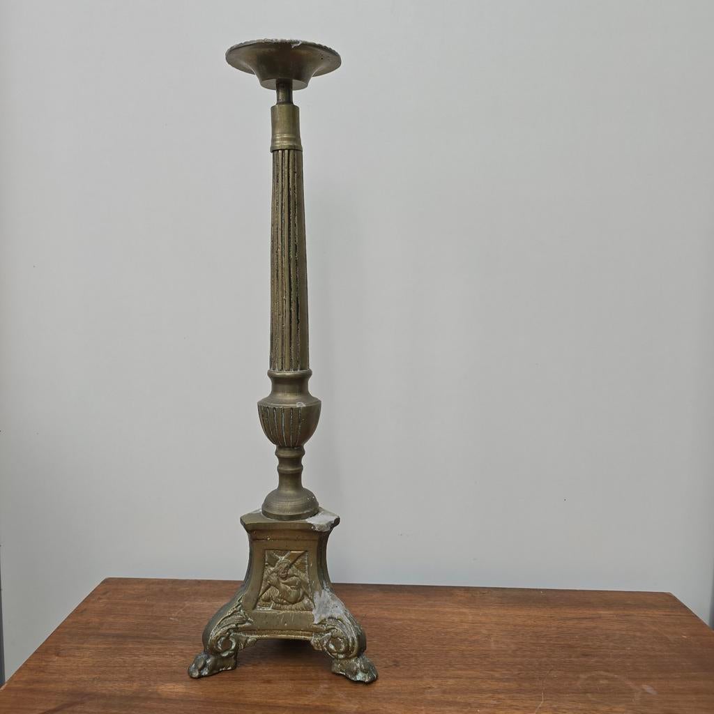 Zeer mooie zware geelkoperen of bronzen kandelaar., Ophalen of Verzenden, Koper of Brons