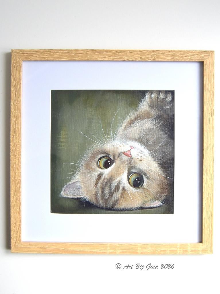 Kitten wil spelen.... Acrylverf op canvas in een mooie lijst, Ophalen of Verzenden