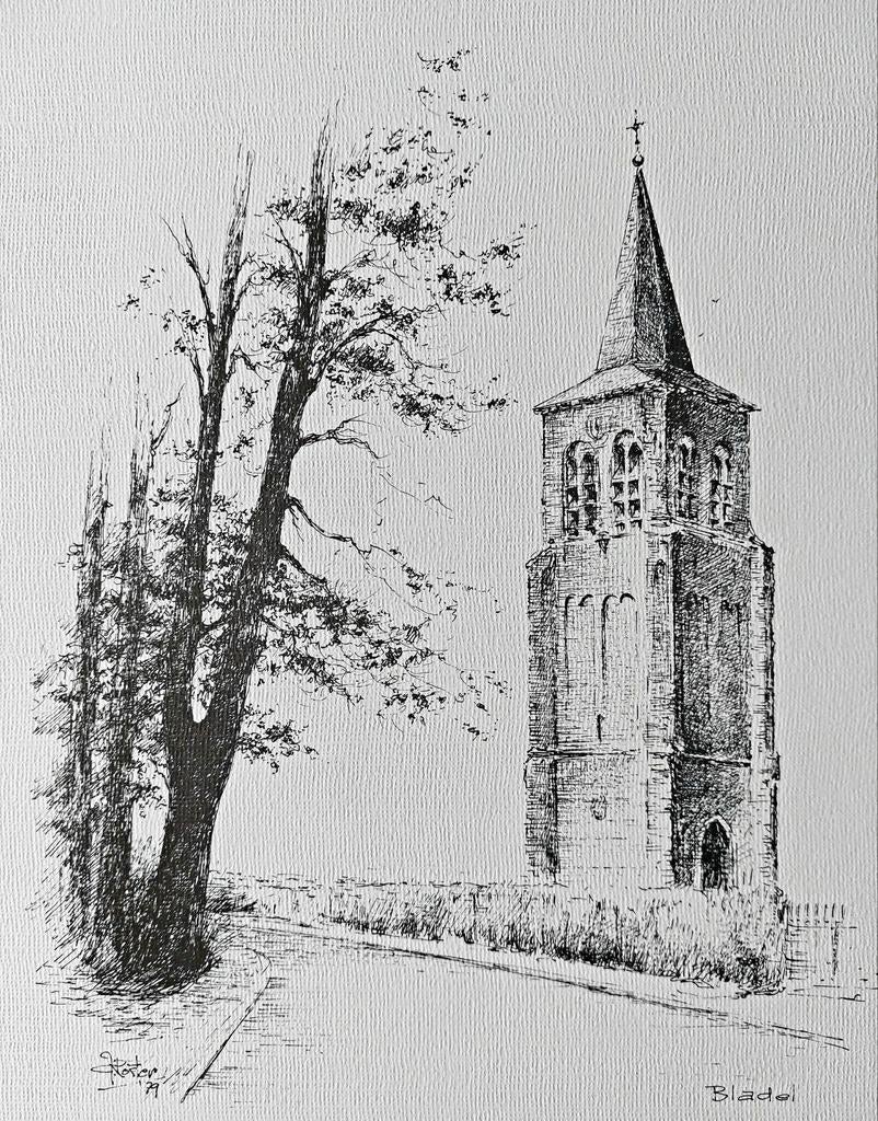 Bladel ... alleenstaande toren ...., Antiek en Kunst, Kunst | Tekeningen en Foto's, Ophalen of Verzenden
