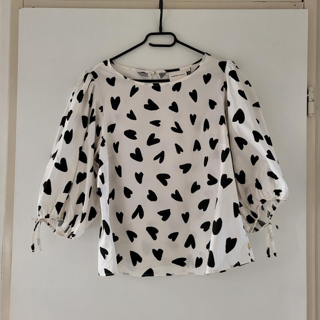 Fabienne Chapot blouse wit met zwarte hartjes, maat L/40, Kleding | Dames, Blouses en Tunieken, Wit, Maat 42/44 (L), Ophalen of Verzenden