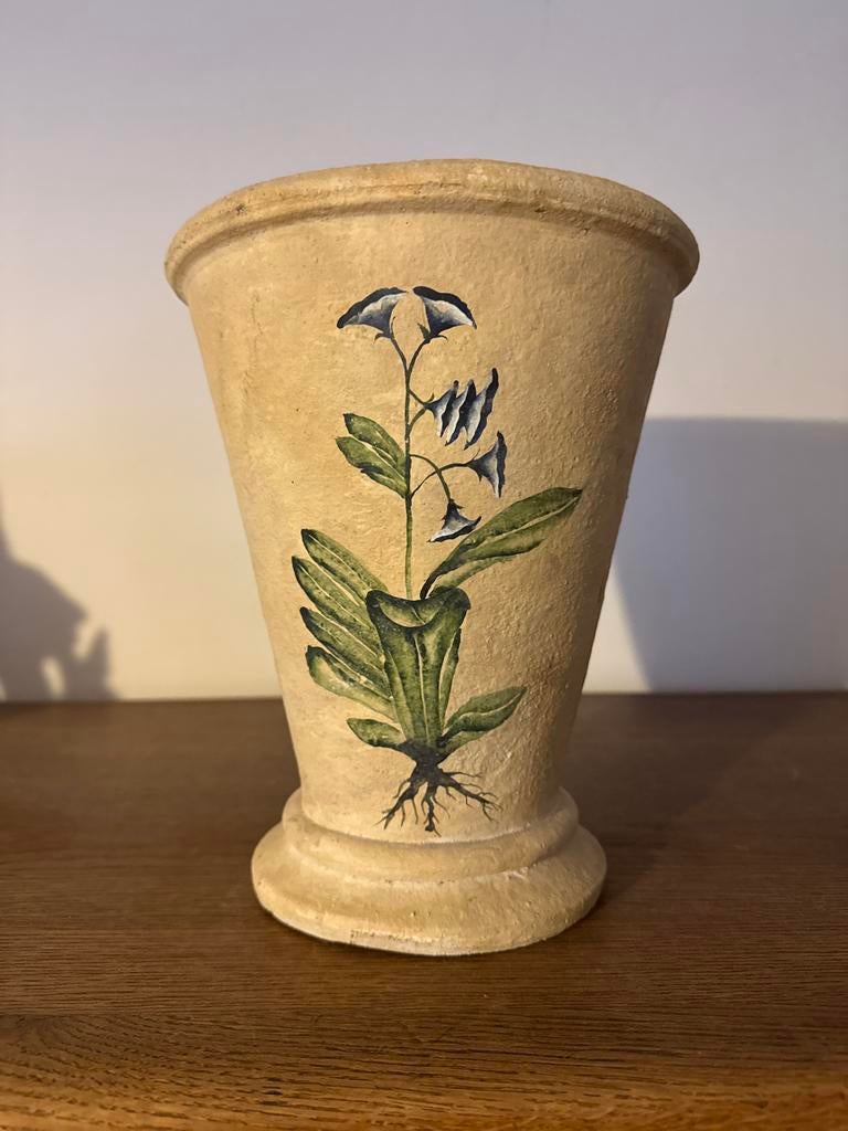 Vaas / pot met plantenprint, Huis en Inrichting, Woonaccessoires | Vazen, Ophalen, Gebruikt, Overige kleuren, Aardewerk of Porselein