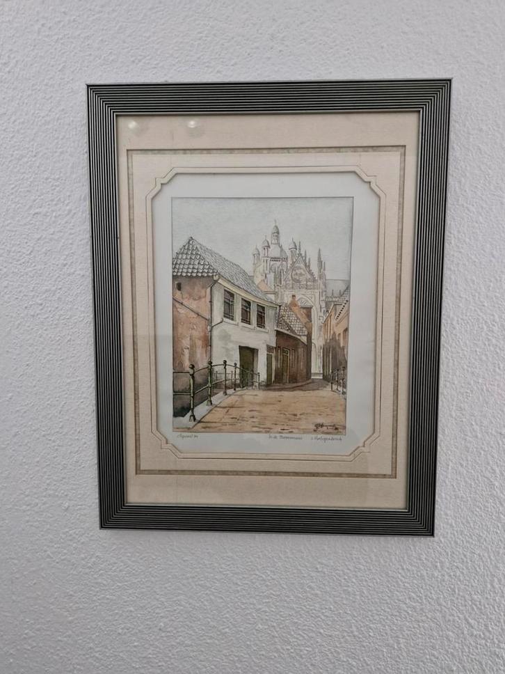 Aquarel Boerenmouw's-Hertogenbosch, gesigneerd en gedateerd, Antiek en Kunst, Kunst | Schilderijen | Klassiek, Ophalen