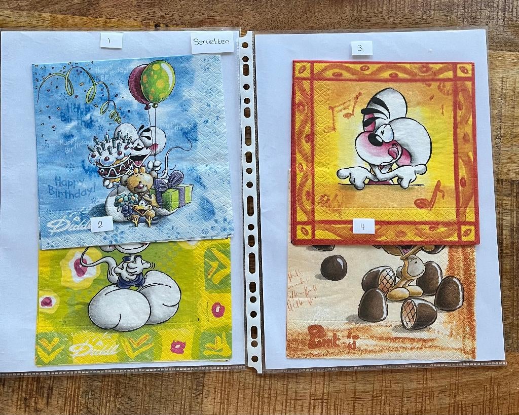 negen diddl servetten, Verzamelen, Diddl, Ophalen of Verzenden, Diddl, Zo goed als nieuw, Papier, Kaart of Schrift