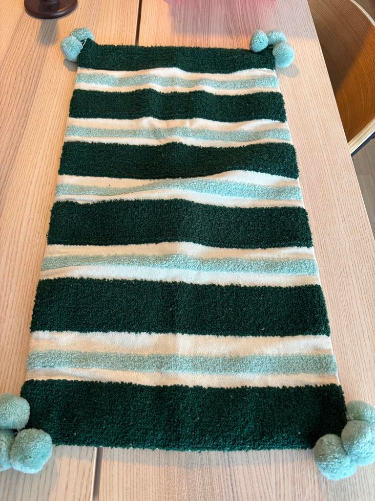 Sissy Boy Kussensloop Linnen Groene Streep Pompons 55x30cm, Huis en Inrichting, Woonaccessoires | Kussens, Ophalen, Nieuw, Groen