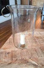 Glazen windlicht hurricane met messing kaarsenhouder, Ophalen of Verzenden