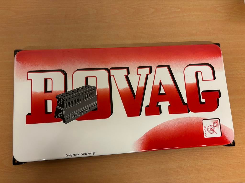 Supergaaf emaille bord Bovag rood, Ophalen of Verzenden, Zo goed als nieuw, Reclamebord