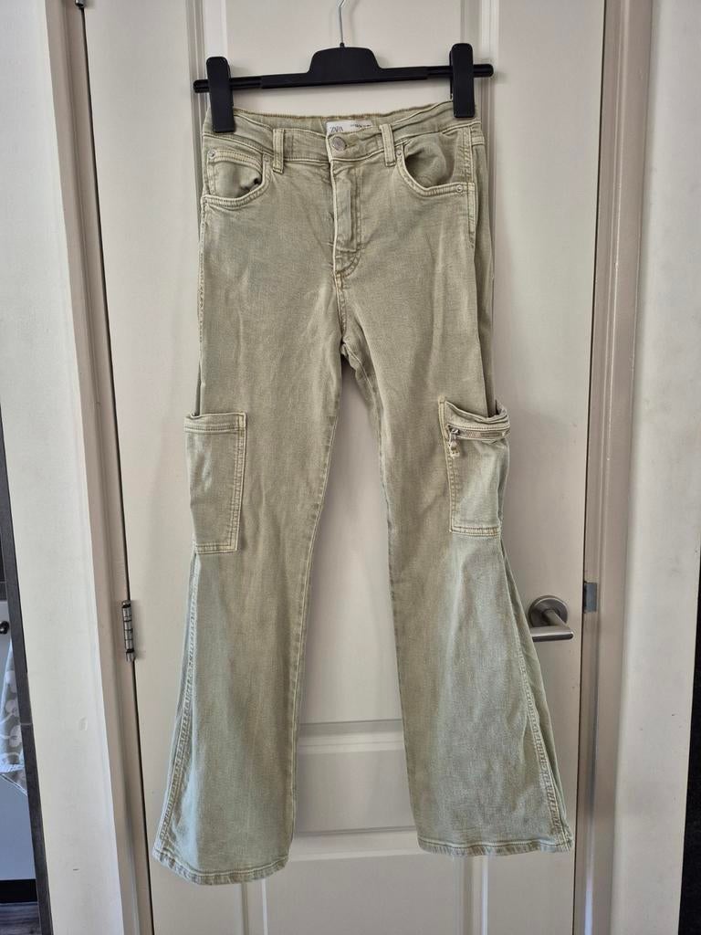 Zara cargo broek jeans spijkerbroek lichtgroen 164 zakken, Broek, Meisje, Ophalen of Verzenden, Zo goed als nieuw