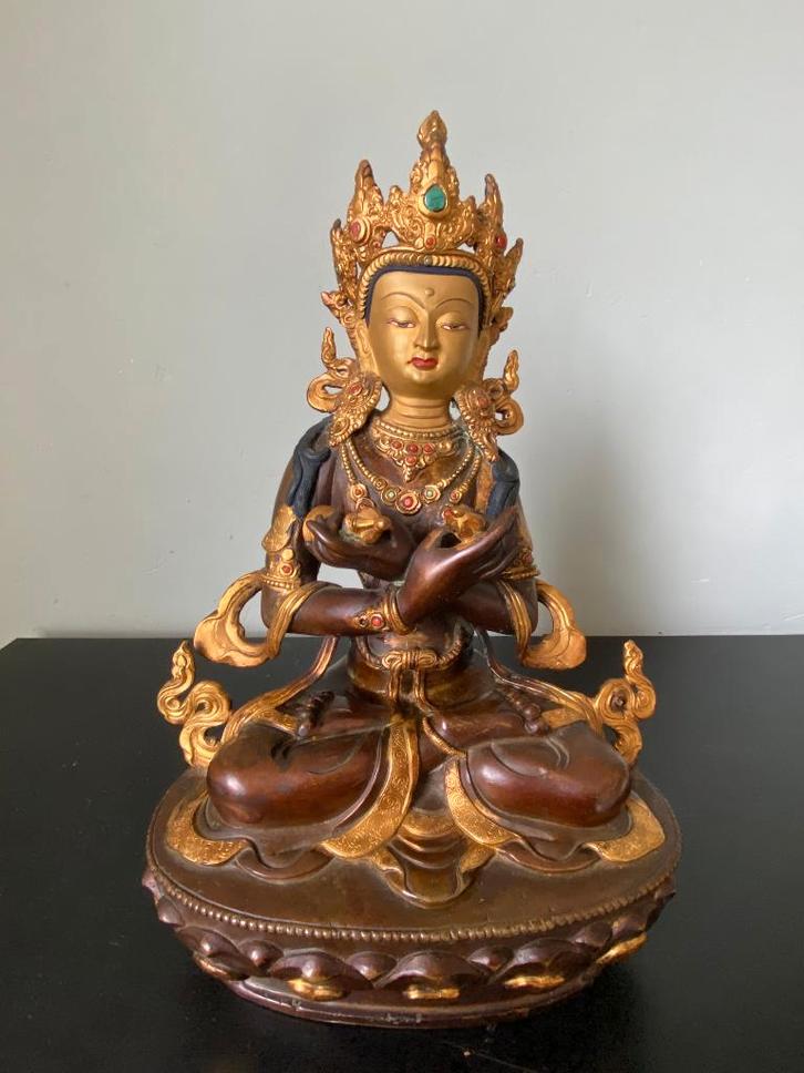 Authentiek brons Vajradhara buddha beeld Tibet goldface 32cm, Huis en Inrichting, Woonaccessoires | Boeddhabeelden, Gebruikt, Ophalen of Verzenden