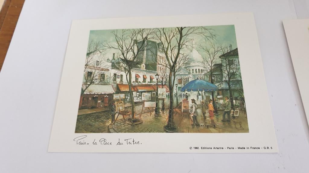 1566 repro lithograph print paris la place du tertre, Antiek en Kunst, Verzenden