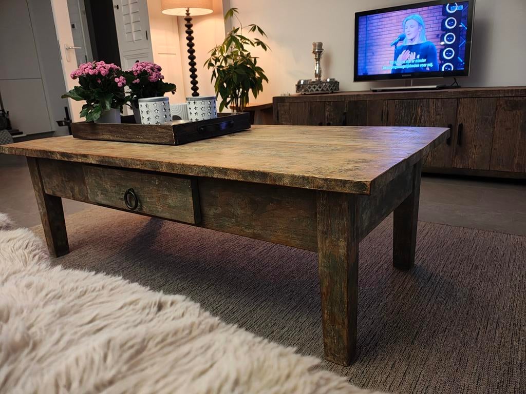 Old teak salontafel, Ophalen, 100 tot 150 cm, 50 tot 100 cm, Minder dan 50 cm