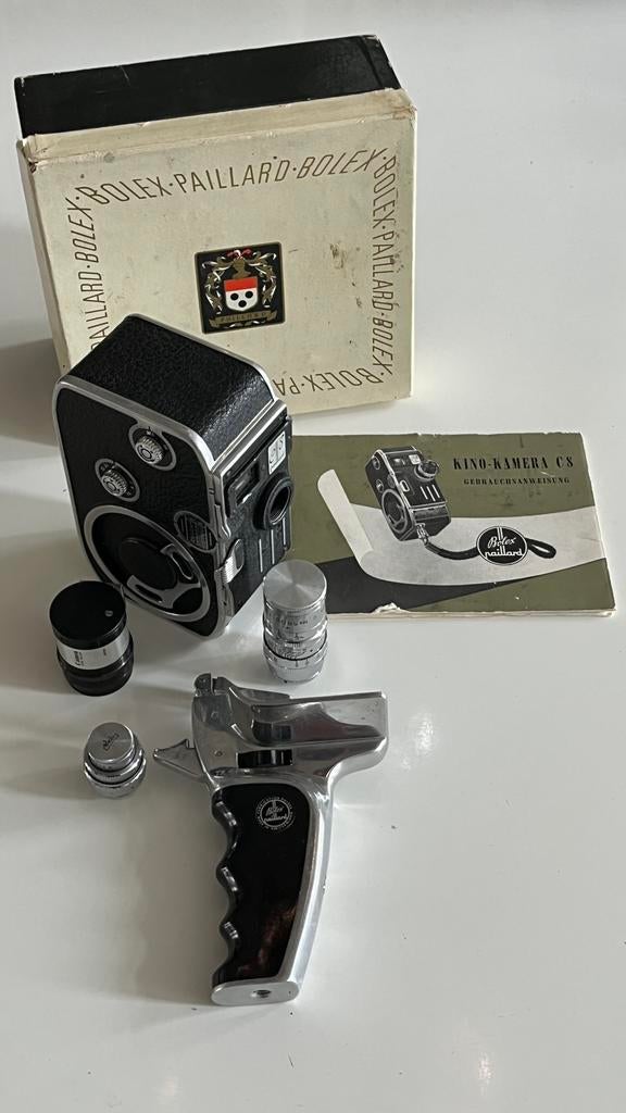 Bolex paillard c8+lenzen en handgreep en lichtmeter, Ophalen of Verzenden, 1940 tot 1960, Filmcamera
