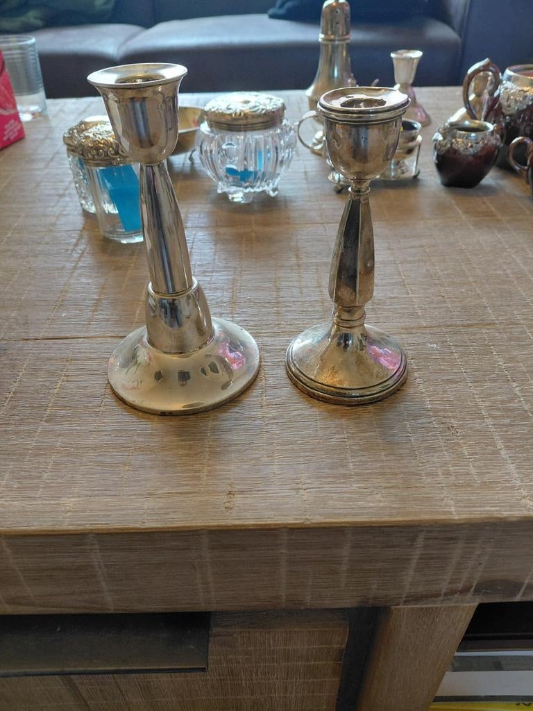 2 grote zilveren kandelaars, Ophalen of Verzenden, Zilver