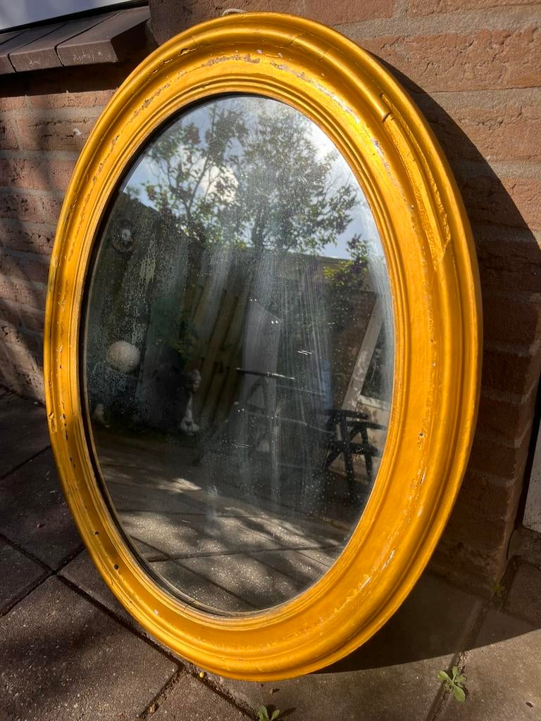 Goudkleurige ovale spiegel, Ophalen, Ovaal, 50 tot 100 cm, Minder dan 100 cm