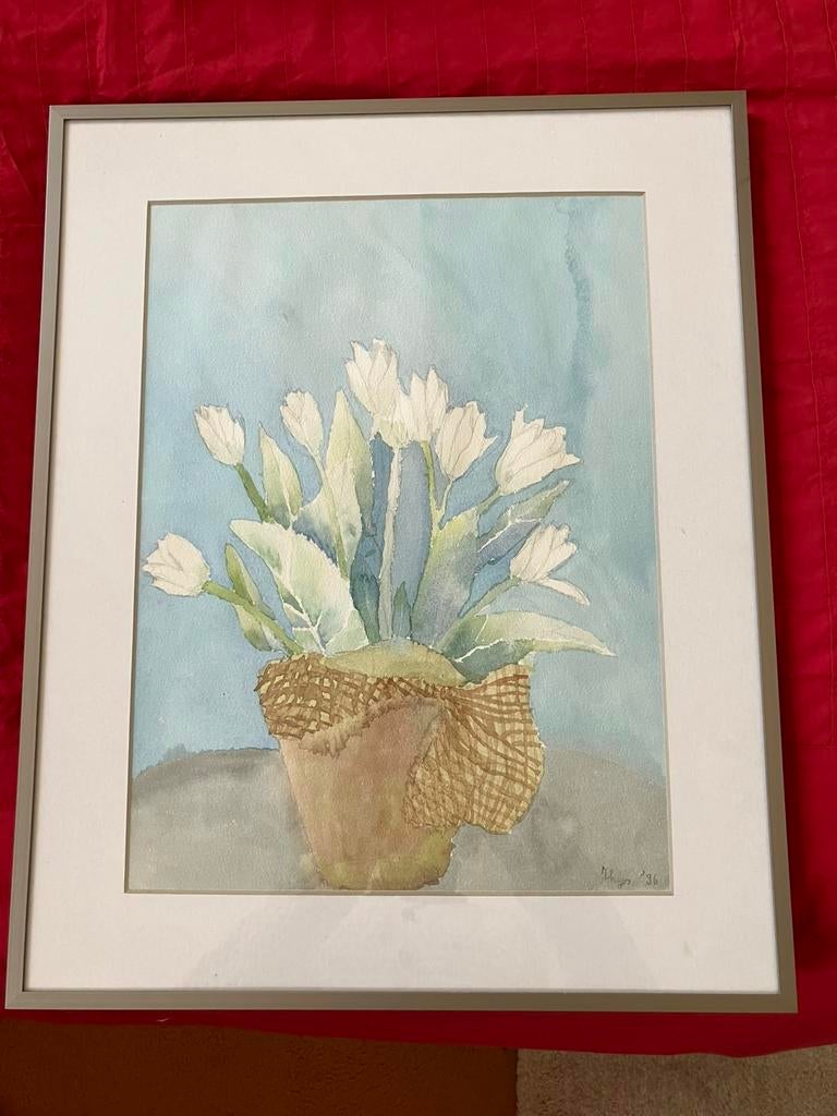 Aquarel tulpen in lijst, Ophalen of Verzenden