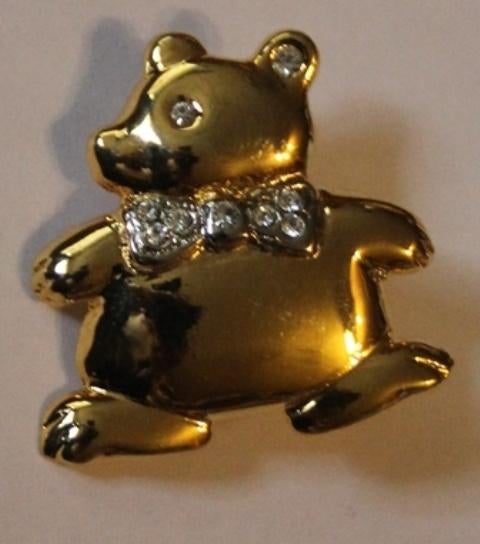 broche beer met strass 4 cm 91827, Overige materialen, Ophalen of Verzenden, Zo goed als nieuw, Goud