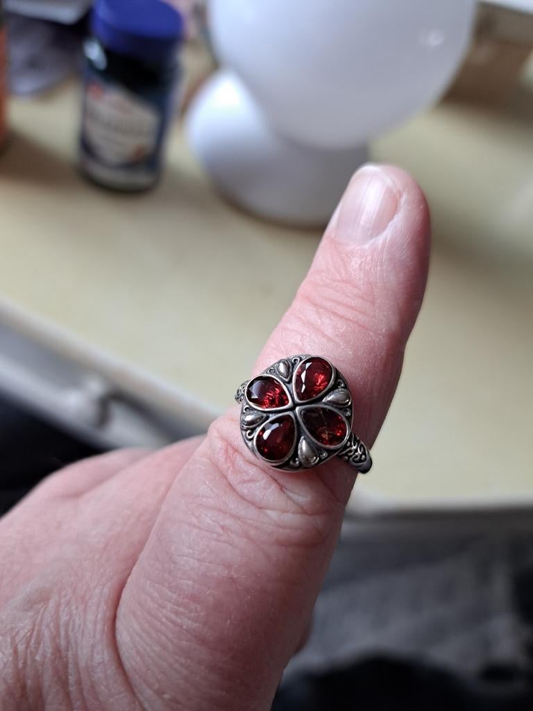 Ring echt zilver granaat verstelbaar, Ophalen of Verzenden, Zilver, Zilver, Dame