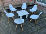 6 Witte Eetkamerstoelen met Houten Onderstel, Ophalen, Gebruikt, Wit, Vijf, Zes of meer stoelen