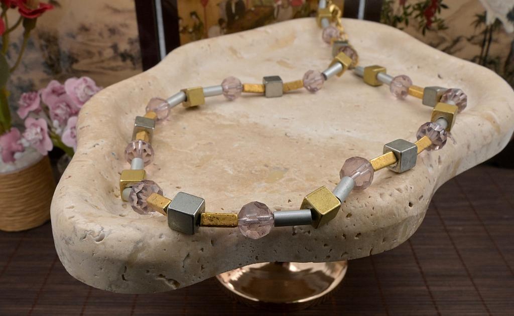 Vintage; Kubus ketting 80s - AL.P15.D6/6, Sieraden, Tassen en Uiterlijk, Kettingen, Verzenden, Gebruikt, Overige kleuren, Overige materialen