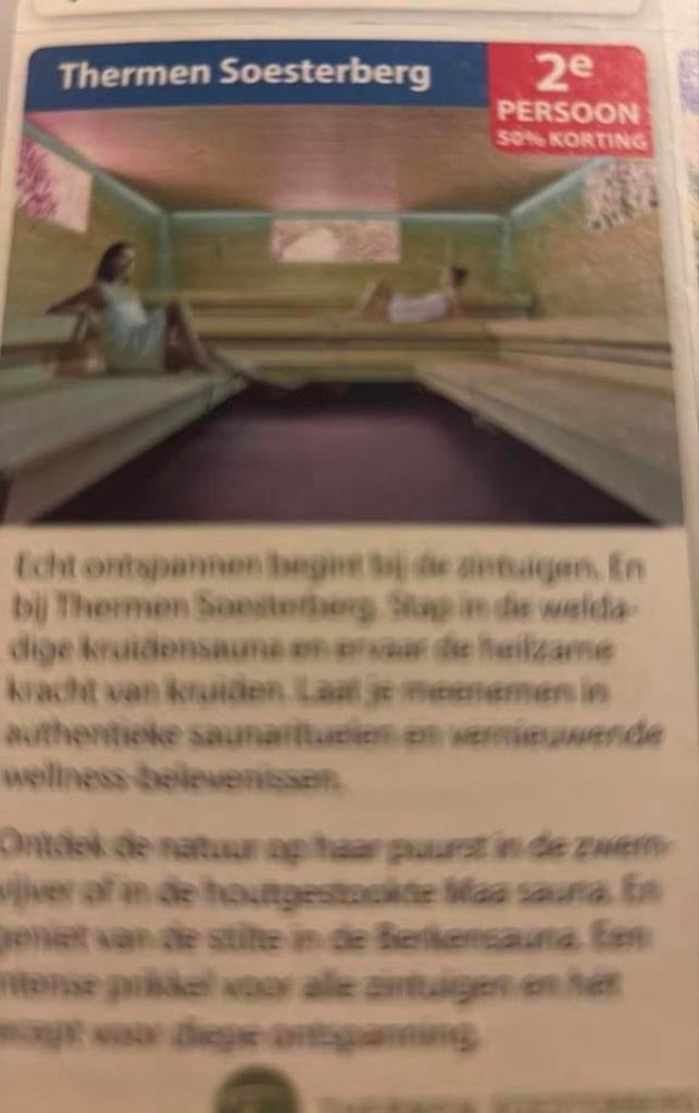 Kortingsbon Thermen Soesterberg, Tickets en Kaartjes, Kortingen en Cadeaubonnen