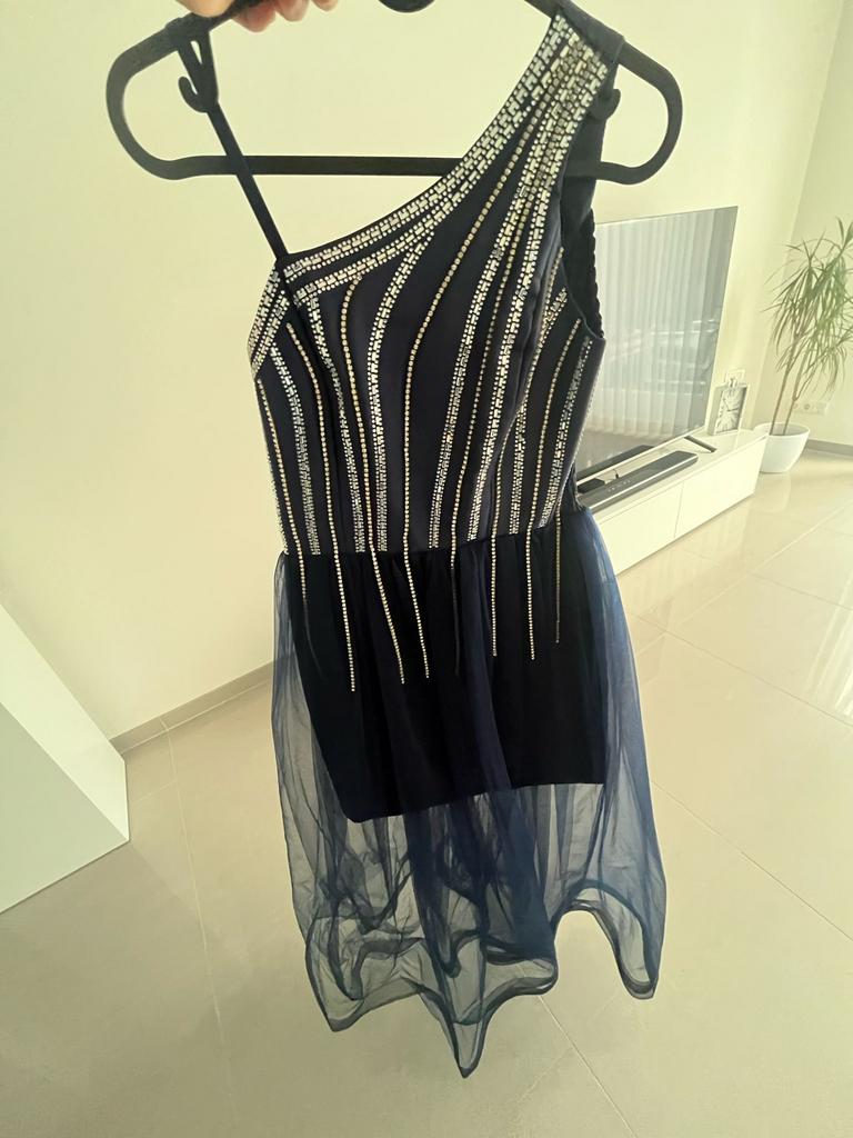 Gala jurk donkerblauw maat xxs/ 176, Kleding | Dames, Gelegenheidskleding, Ophalen, Galajurk, Blauw, Zo goed als nieuw