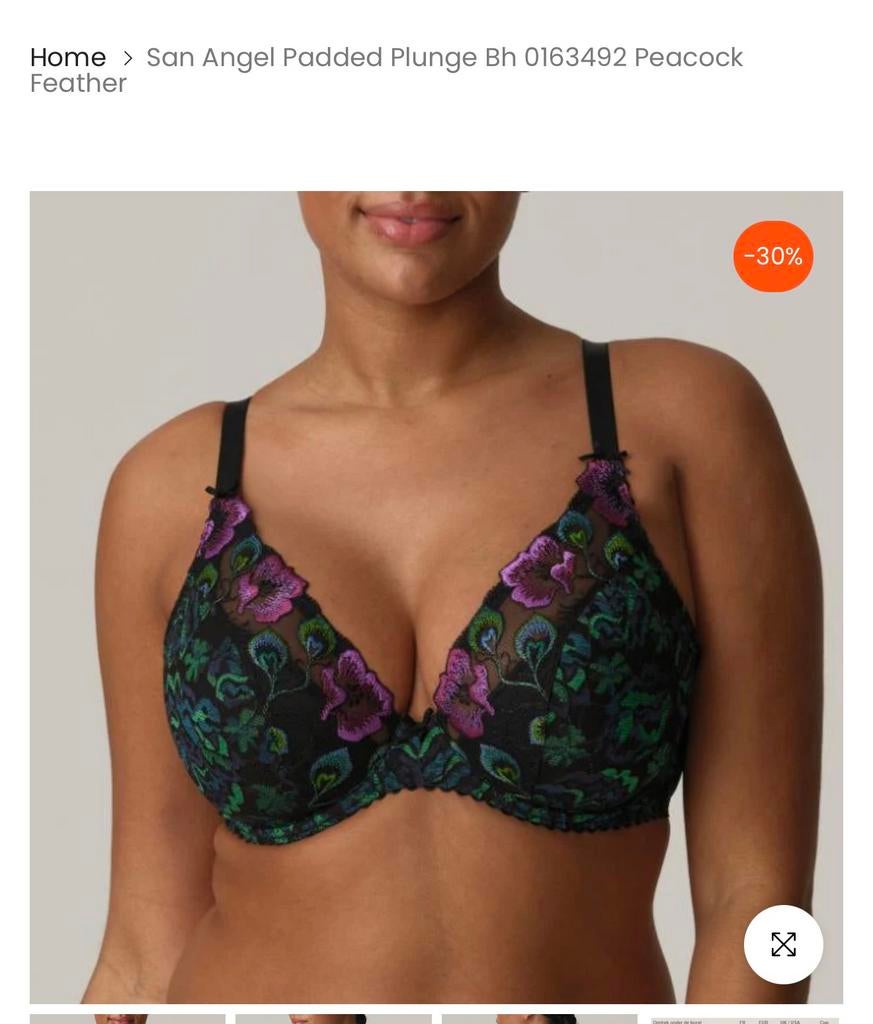 PrimaDonna Plunge BH Zwart met Bloemenprint - Maat 80D, Ophalen of Verzenden, Zwart, BH