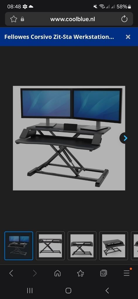 Fellowes Corsivo Zit-Sta Werkstation - Ergonomisch Bureau, Huis en Inrichting, Bureaus, Zo goed als nieuw, Zit-sta bureau, Overige merken