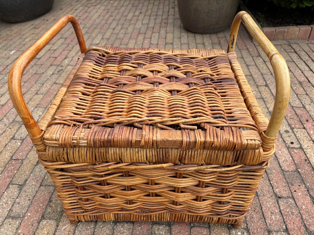 Rieten halbank, Huis en Inrichting, Banken | Voetenbanken en Poefen, Ophalen, Gebruikt, Vierkant, 50 tot 75 cm