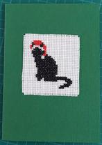 geborduurde kerstkaart met kerstkat (1747), Hobby en Vrije tijd, Kaarten | Zelfgemaakt, Ophalen of Verzenden, Nieuw, Kerst