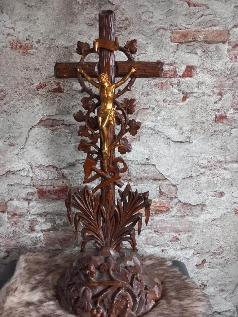 Oude antieke crucifix  jaar 1800/1900 met Jezus, Antiek en Kunst, Ophalen of Verzenden