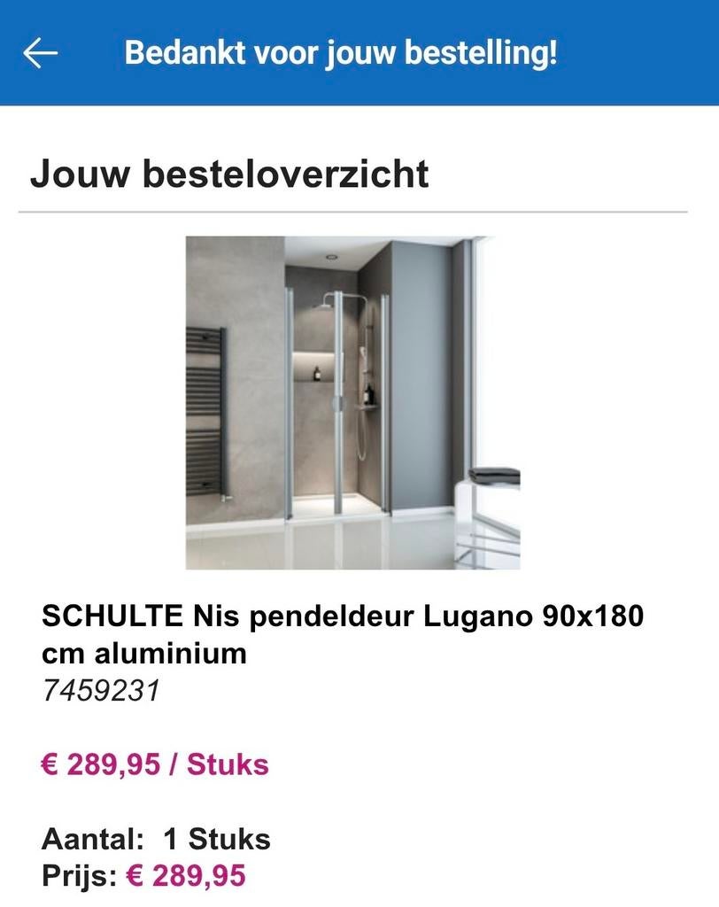 Douche deur nieuw! Nis pendeldeur Schulte Lugano, Ophalen, Nieuw