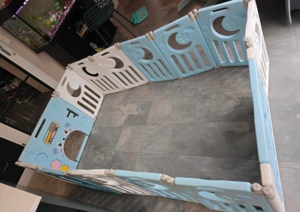 Grondbox / Box voor baby en peuter - Blauw en wit, Ophalen, Gebruikt, Overige vormen