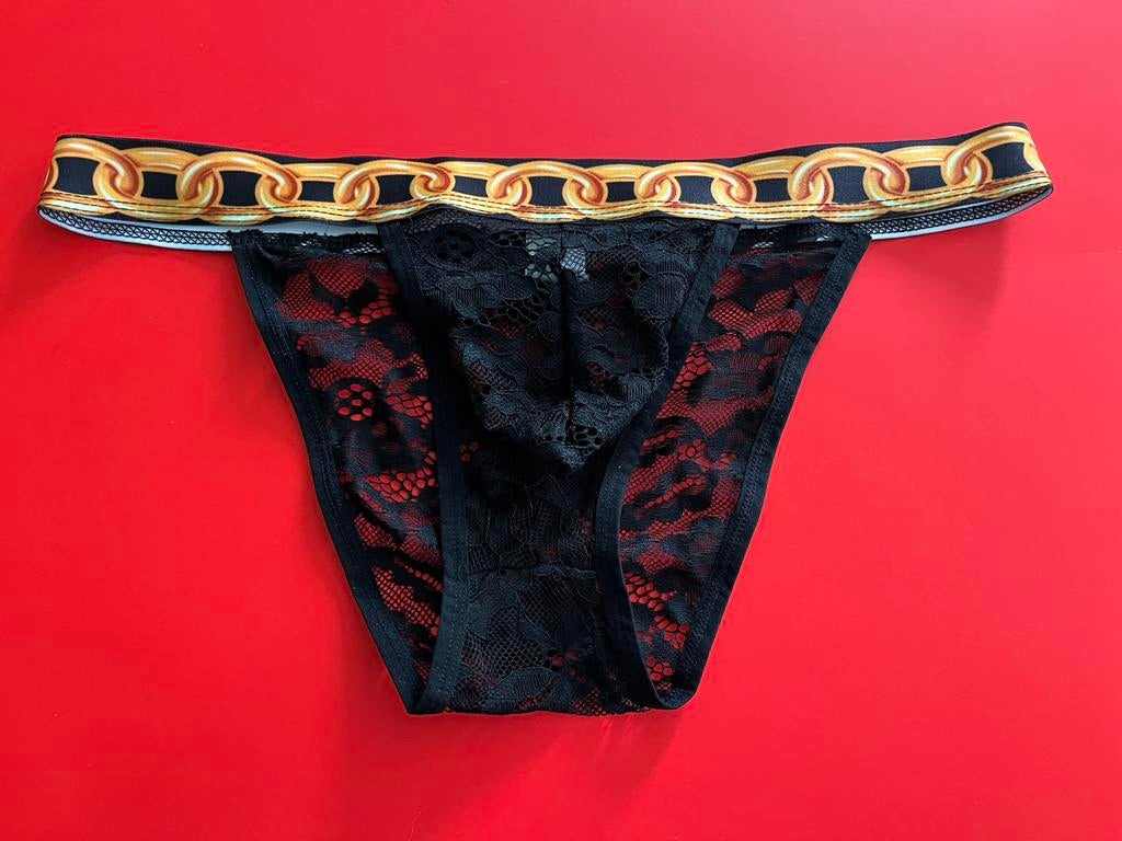 Nieuwe heren tanga /sexy kanten stof / maat L/XL, Verzenden, Zwart, Slip