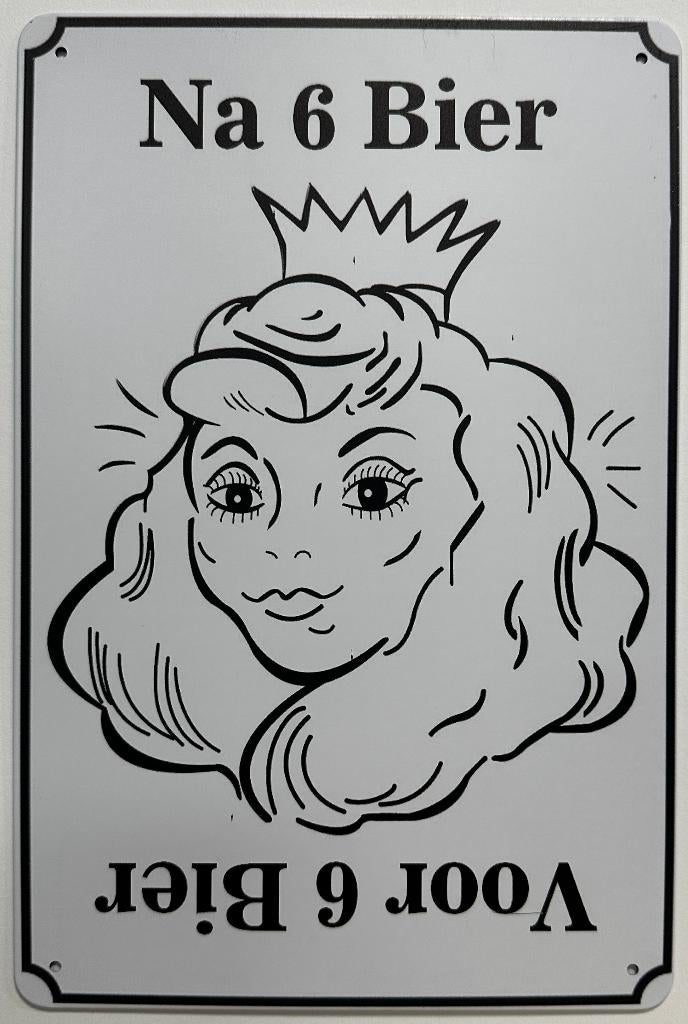 Voor 6 bier en na 6 bier reclamebord van metaal wandbord, Info@deconoord.nl, Deco Noord, Nieuw, Ophalen of Verzenden