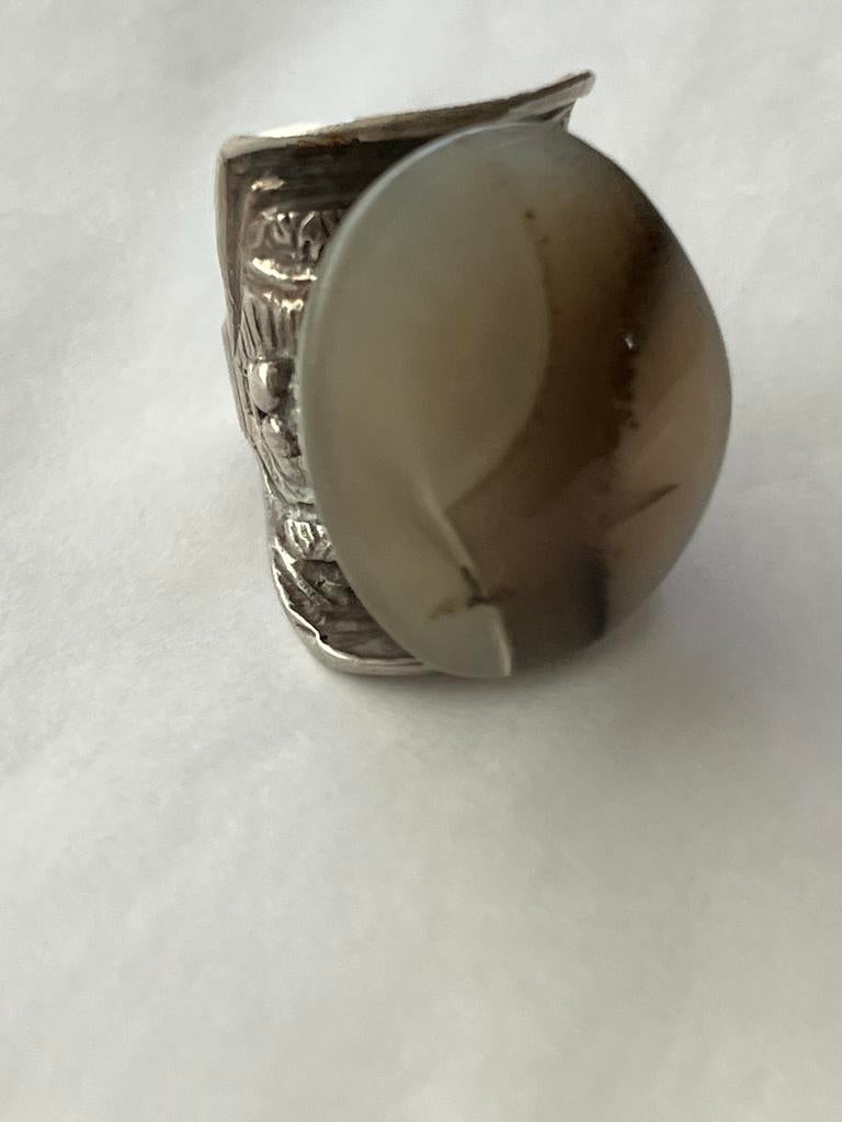 Spaanse Designer Zilveren Ring met Agaat, Verstelbaar, Sieraden, Tassen en Uiterlijk, Verzenden, Zo goed als nieuw, 17 tot 18