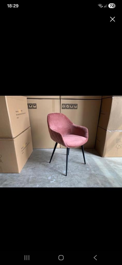4x armstoel Calvin stof velvet old pink, Ophalen, Overige kleuren, Nieuw, Vier