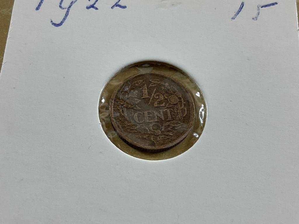 Nederland halve cent 1922, Postzegels en Munten, Munten | Nederland, Ophalen of Verzenden, Koningin Wilhelmina, Overige waardes