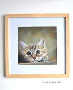 Kitten op de loer... Acrylverf op canvas in een mooie lijst, Minder dan 50 cm, Oorspronkelijke maker, Ophalen of Verzenden, Zo goed als nieuw