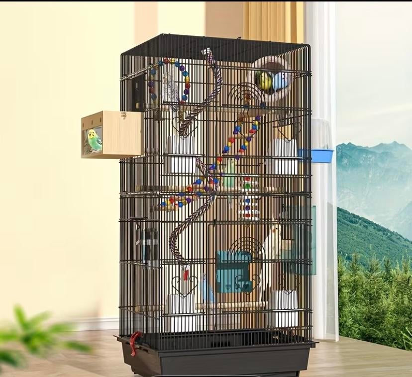 Zwarte vogelkooi incl toebehoren 36x46x92 cm, Ophalen of Verzenden, Zo goed als nieuw, Metaal, Vogelkooi