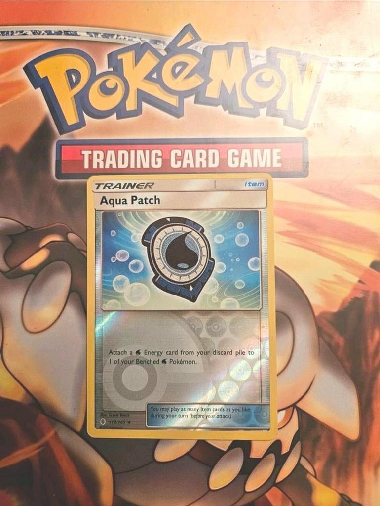 Aqua Patch 119/145 Sun&Moon Guardians Rising reverse holo, Ophalen of Verzenden, Gebruikt, Losse kaart, Foil