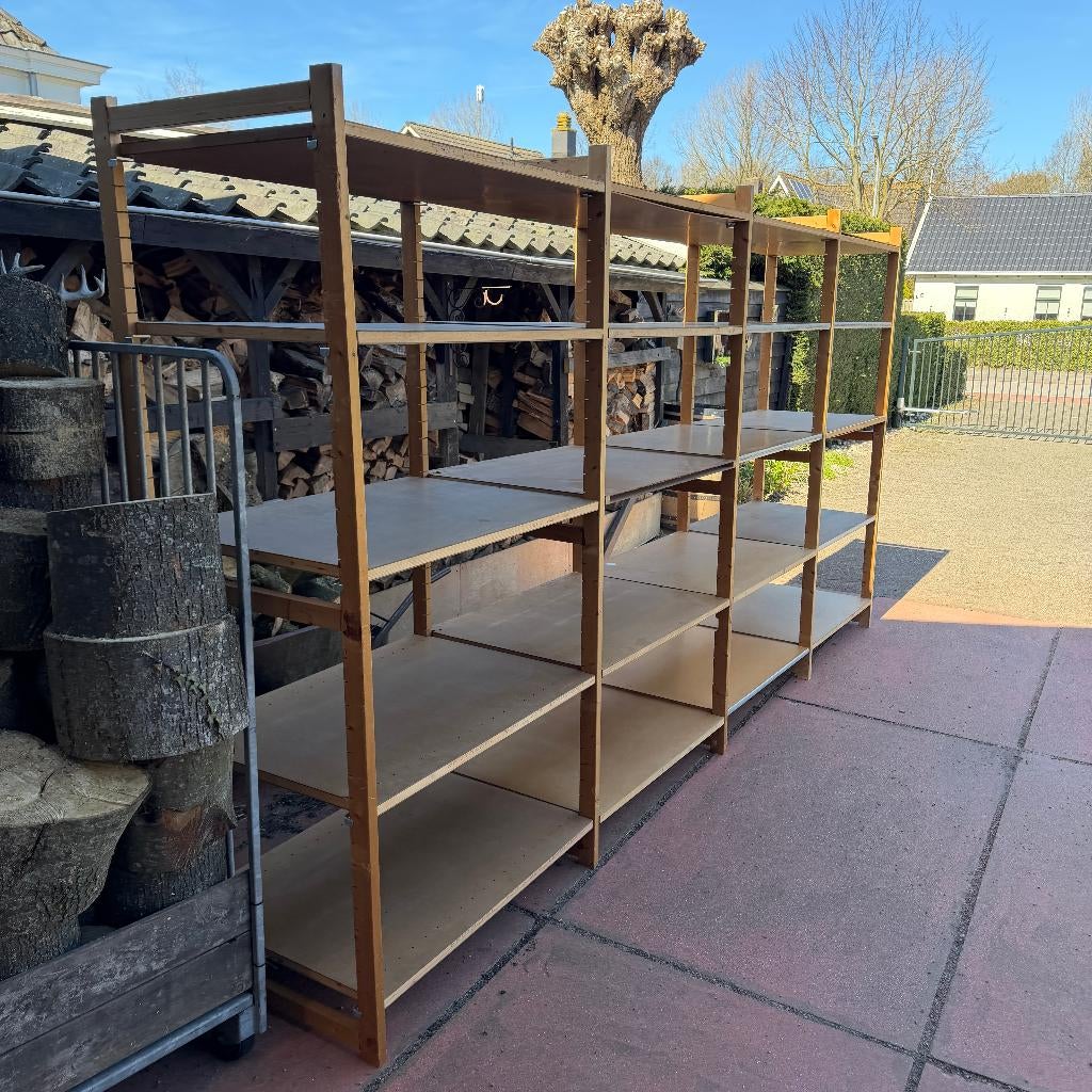 Bruynzeel Archos Stellingkast Houten Stelling 403x70x212cm, Ophalen, Gebruikt, Bruynzeel, Bruynzeel