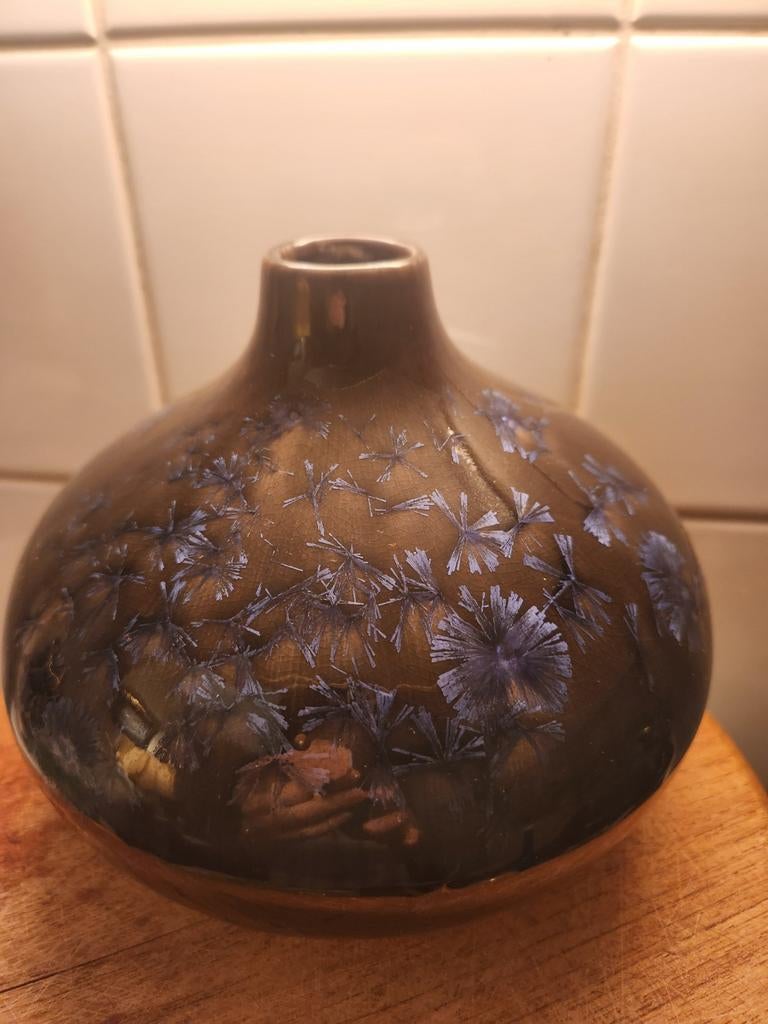 Exclusieve Handgemaakte Vaas - Blauw Kristallijn Glazuur, Antiek en Kunst, Antiek | Vazen, Ophalen of Verzenden